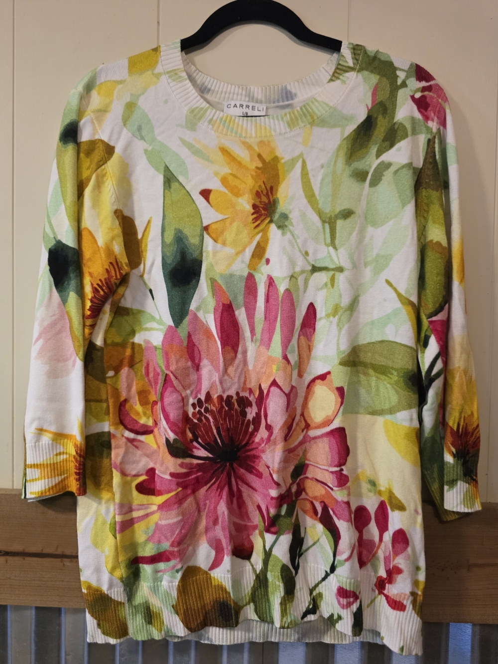 Women's Floral Crewneck Sweater - Pink & Green
